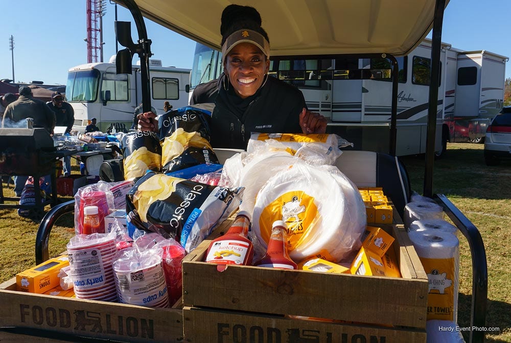 Woman in front of food lion goods